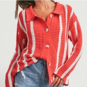 Butter Melon Striped Button-Up Cardigan – Large